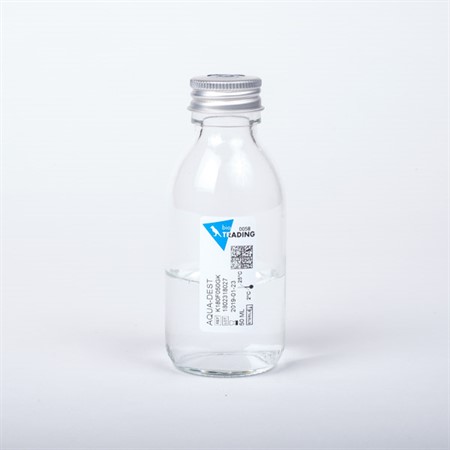 Aqua-Dest, 50 ml in Alpha bottle 125 ml, grey septum/silver screw cap