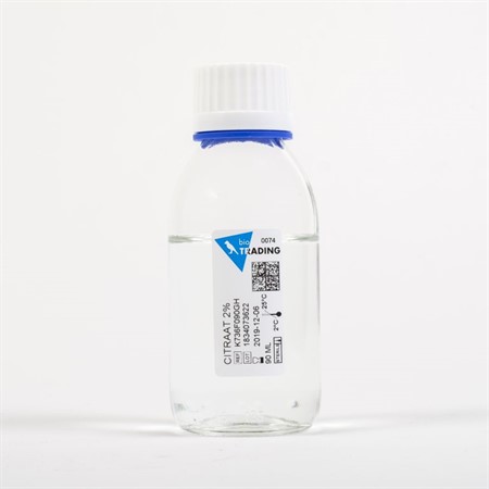Citraat 2%, 90 ml in Alpha bottle 125 ml, white screw cap